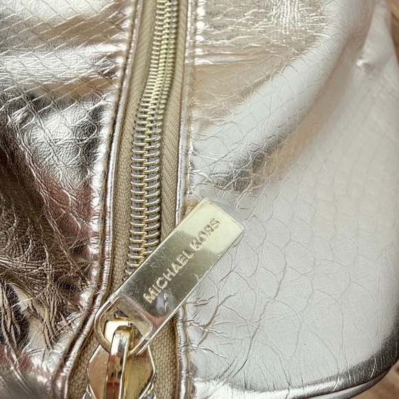 Michael Kors Gold Metallic Snakeskin Embossed Weekender Duffel Travel Bag NWT - Picture 7 of 12